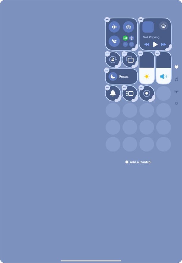 Press Add a Control and follow the instructions on the screen to add the required function to Control Centre.