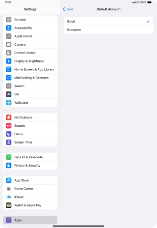 Press the required email account to select the email account as your default account. Press the required email account to select the email account as your default account.