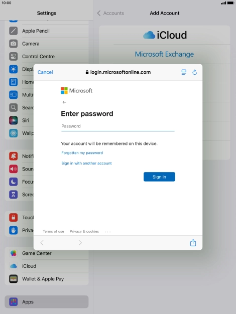 Press Password and key in the password for your email account.