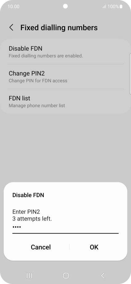 Key in your PIN2 and press OK. The default PIN2 is 1111.