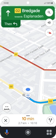 The travel information at the bottom of the screen shows your estimated time of arrival and distance to destination.