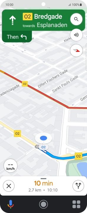 The travel information at the bottom of the screen shows your estimated time of arrival and distance to destination.