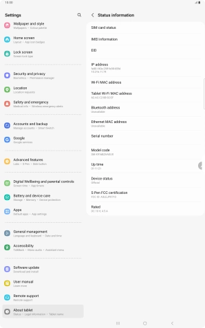 Your tablet's EID number is displayed below EID.