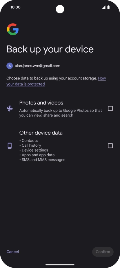 Press the fields next to the required data types to select them.