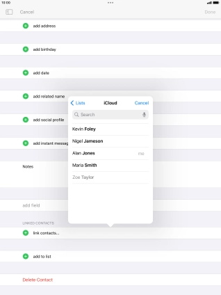 Press the required contact.