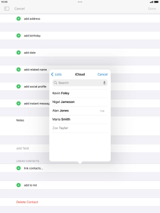 Press the required contact.