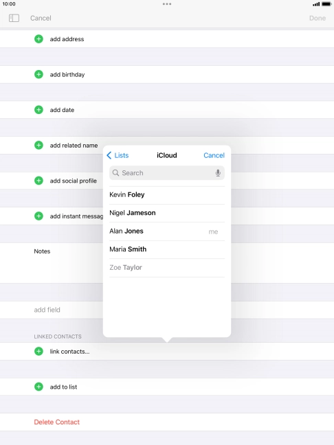 Press the required contact.