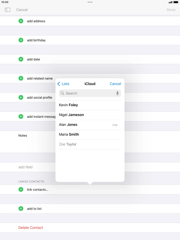 Press the required contact.