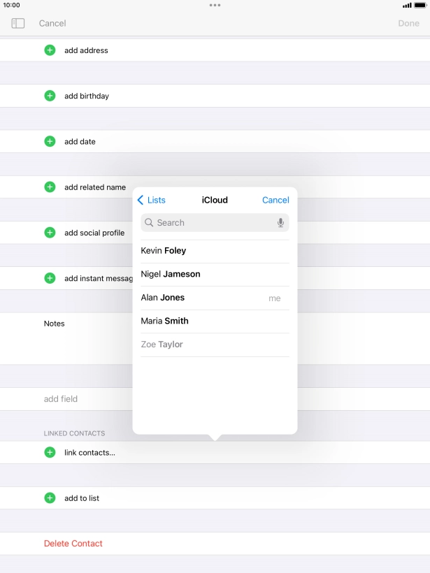 Press the required contact.