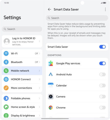 Press the indicators next to the required apps to turn the function on or off.