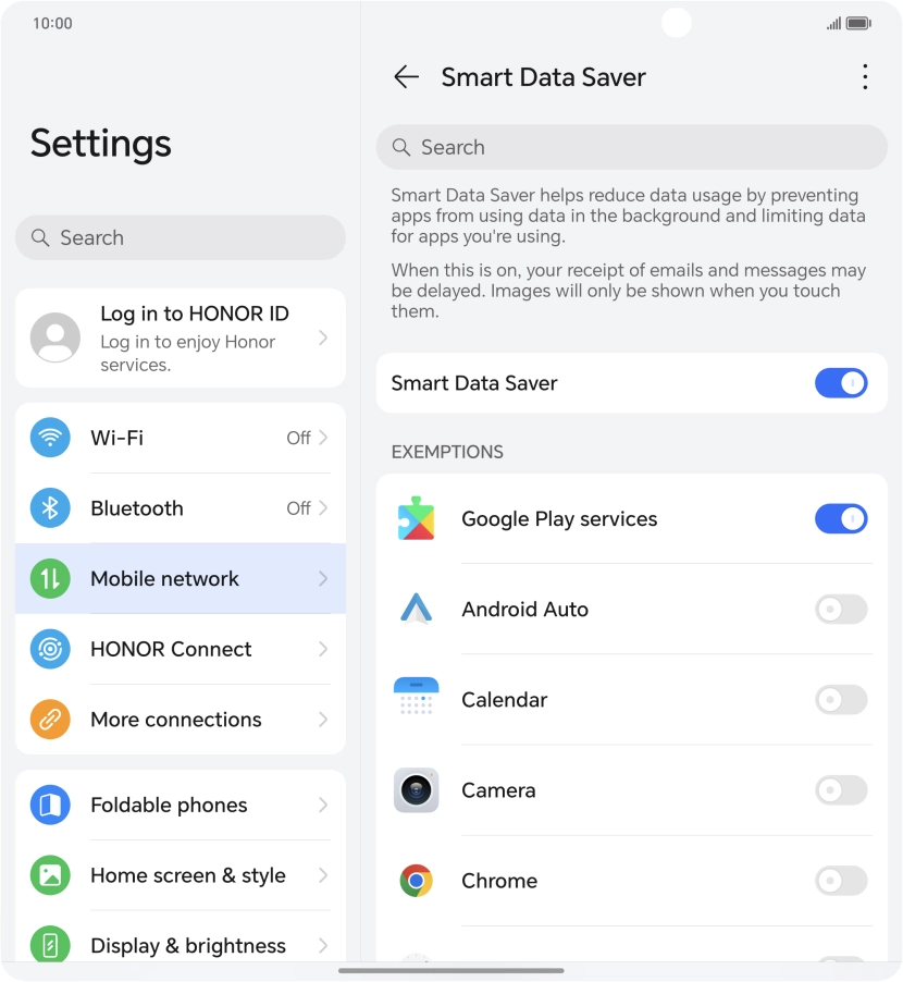 Press the indicators next to the required apps to turn the function on or off.