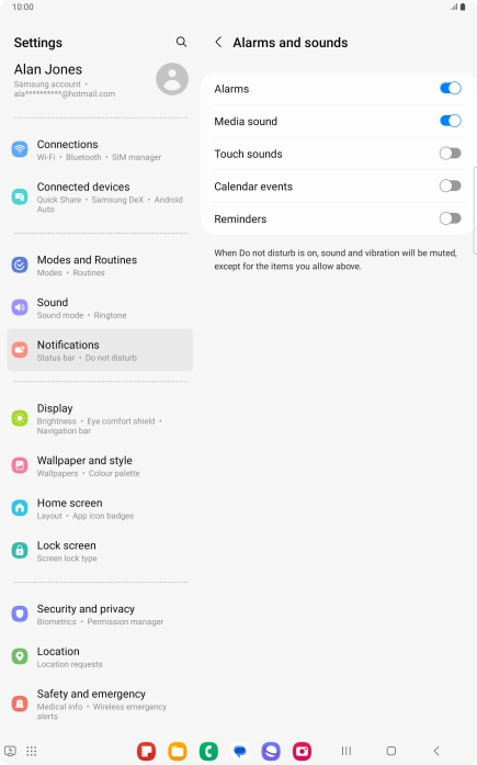 Press the indicators to turn sound and vibration for the selected functions on or off.