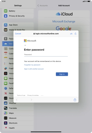 Press Password and key in the password for your email account.