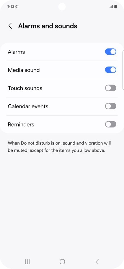 Press the required settings to turn sound and vibration for the selected functions on or off.