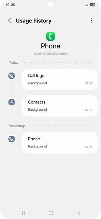 The app activity for the selected app is displayed.
