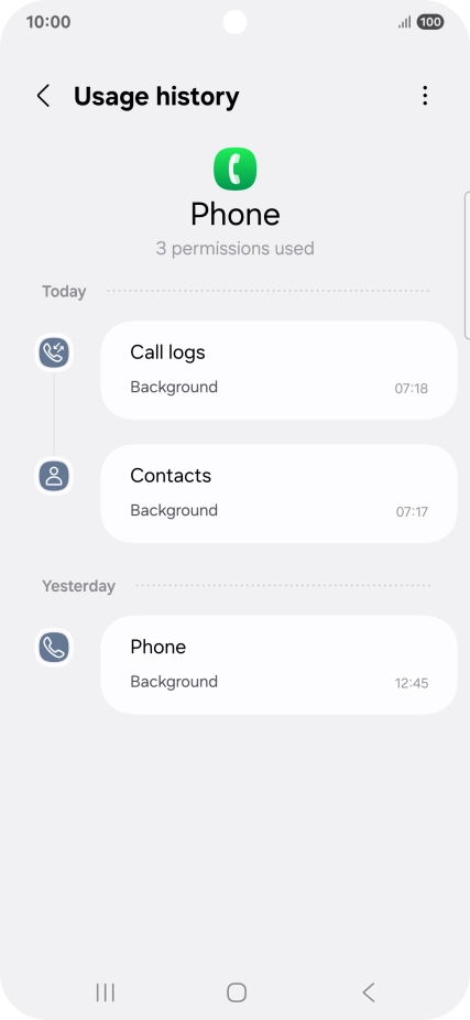 The app activity for the selected app is displayed.