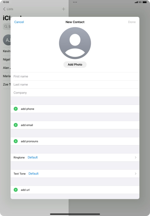 Press First name and key in the first name.