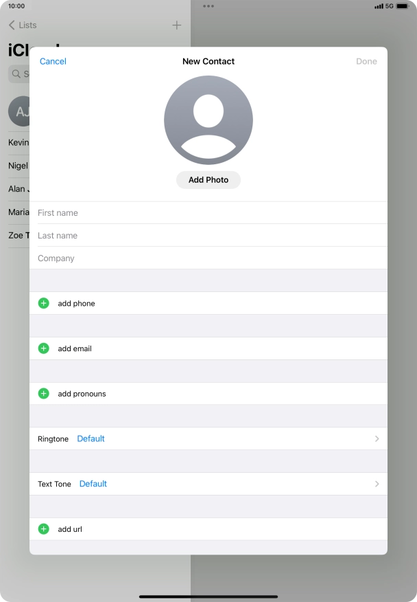 Press First name and key in the first name.