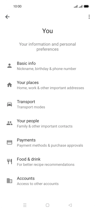 Press Basic info and follow the instructions on the screen to select phone owner settings.