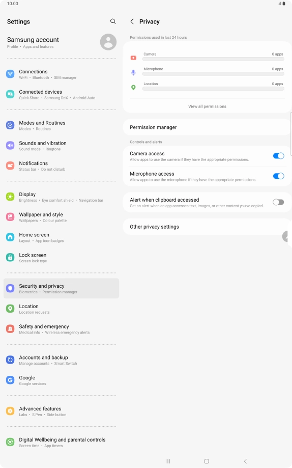 Press View all permissions.