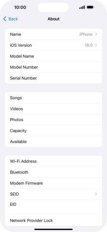 Your phone's software version is displayed next to iOS Version.