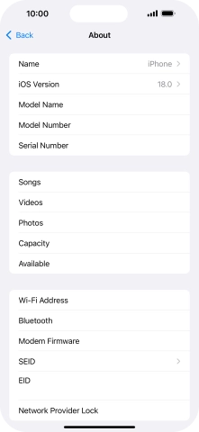 Your phone's software version is displayed next to iOS Version.