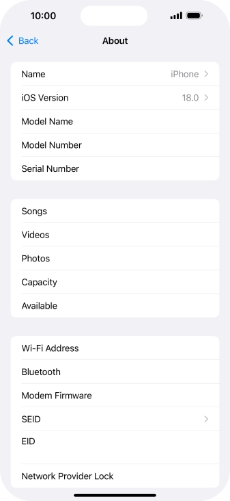 Your phone's software version is displayed next to iOS Version.