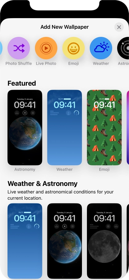 Press the required category and follow the instructions on the screen to select the required background image.