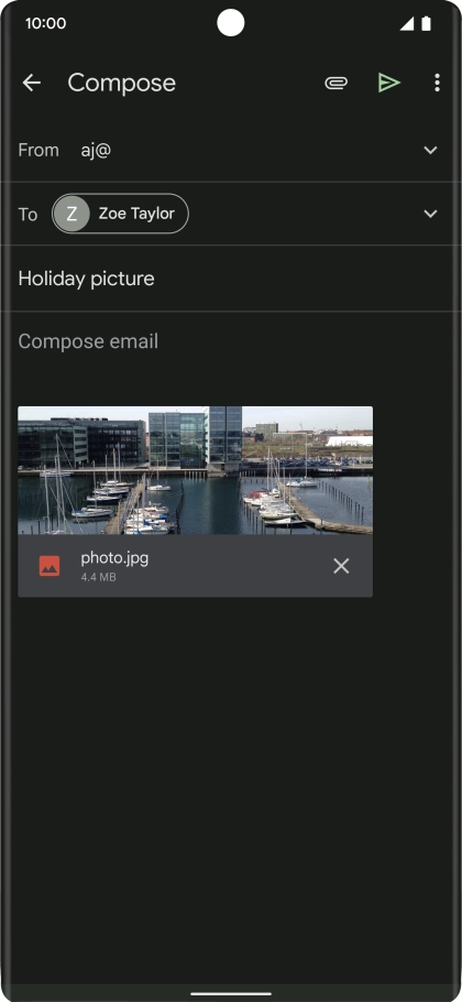 Press the text input field and write the text for your email message.