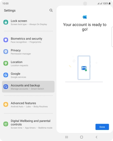 If this screen is displayed, your email account has been recognised and is being set up automatically. Follow the instructions on the screen to key in more information and finish setting up your phone.