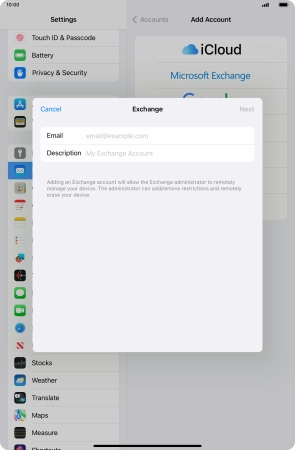 Press Email and key in your email address.