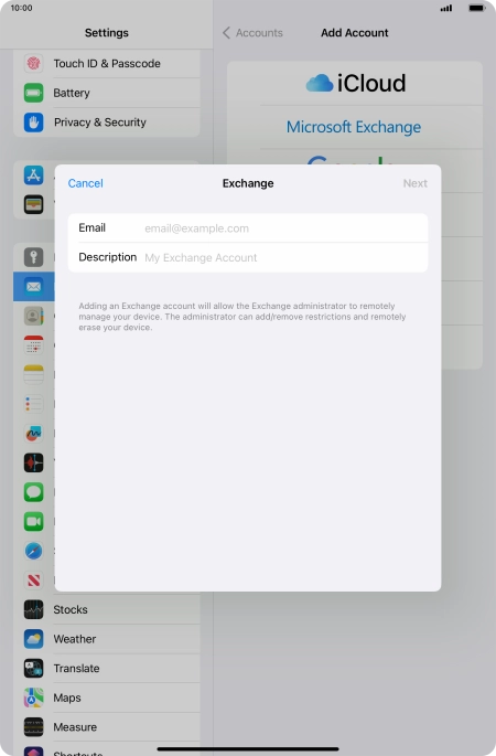 Press Email and key in your email address.