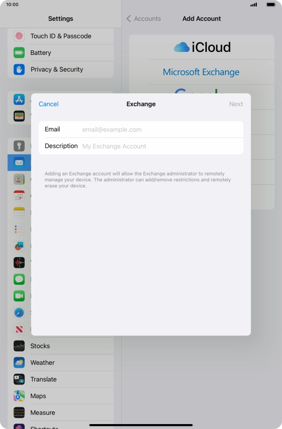 Press Email and key in your email address.