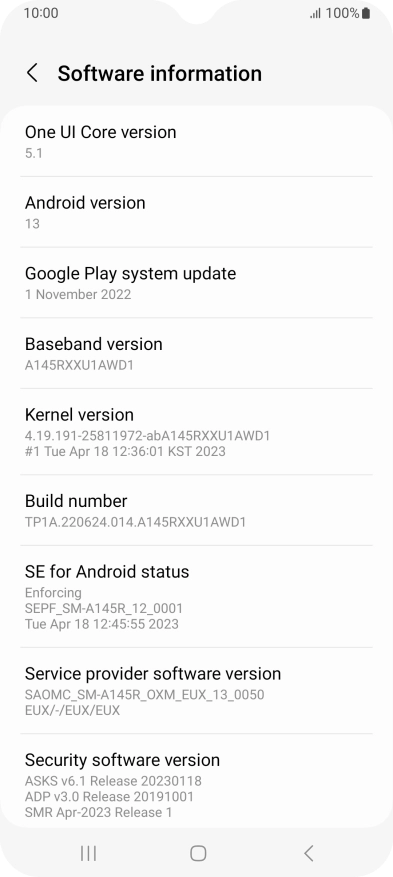 Your phone's software version is displayed below Android version.