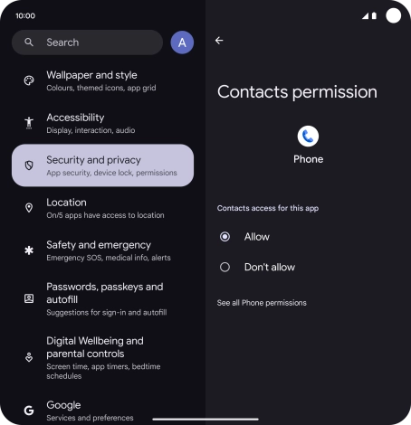 Press the required setting.
