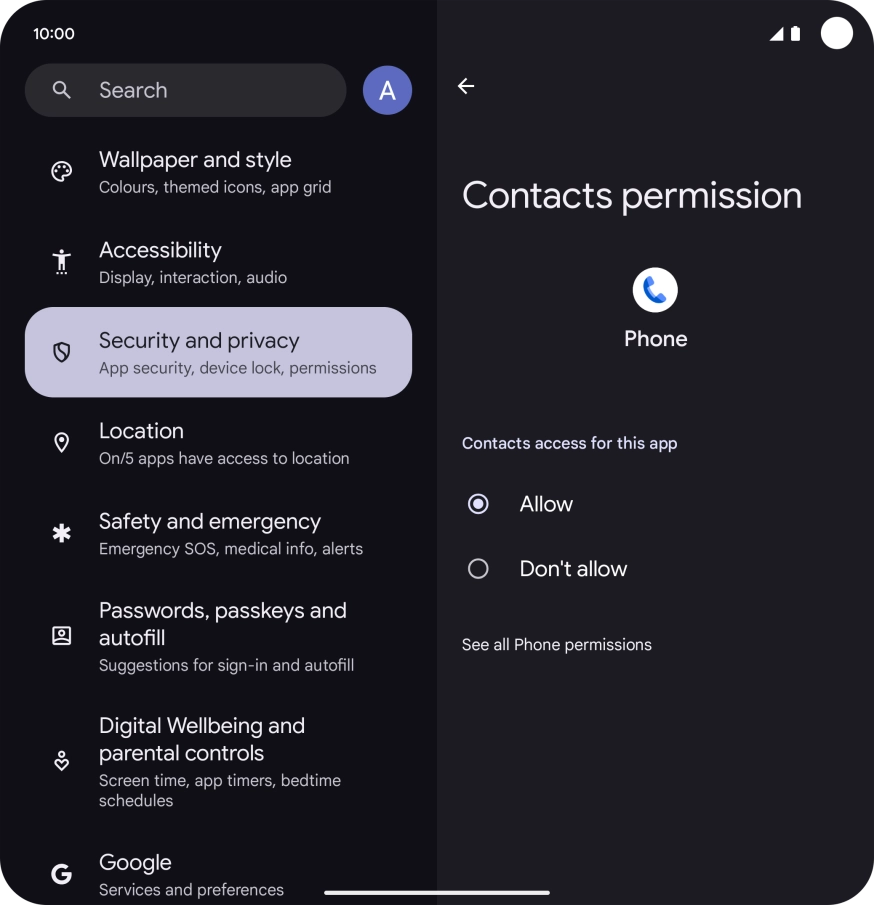 Press the required setting.