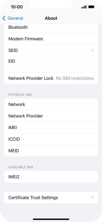 Your phone's EID number is displayed below EID.