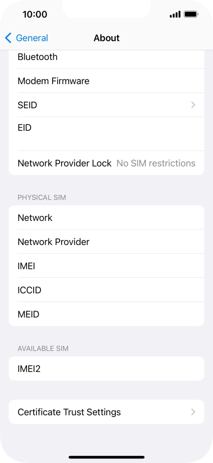 Your phone's EID number is displayed below EID.