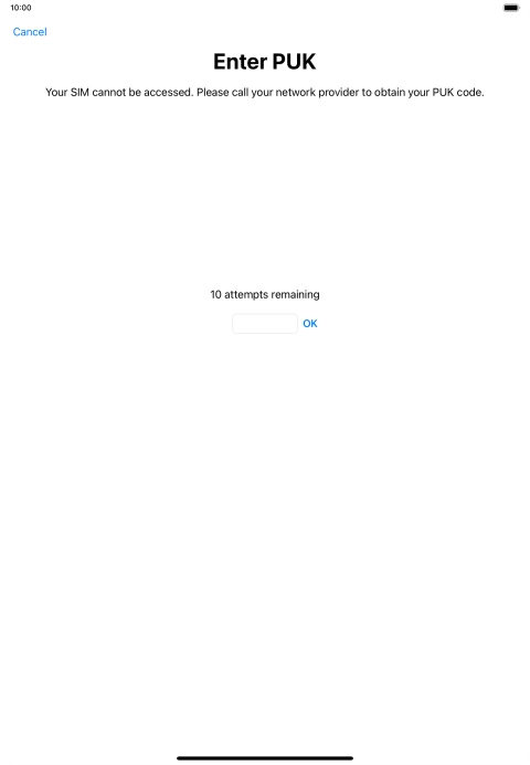 Key in the PUK and press OK.