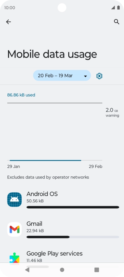 The data usage for each application is displayed below the name of the application.