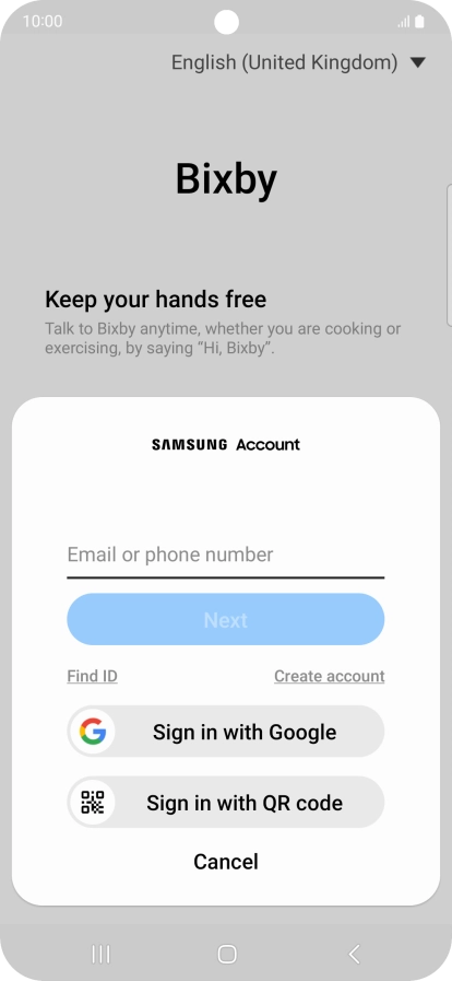 If you don't have a Samsung account, press Create account and follow the instructions on the screen to create an account. If you don't have a Samsung account, press Create account and follow the instructions on the screen to create an account.