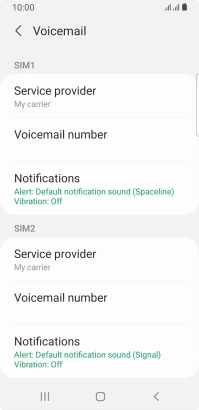 Press Voicemail number below the required SIM.