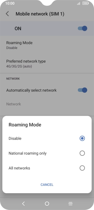 Press the required setting to turn the function on or off.