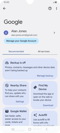 Press Manage backup.