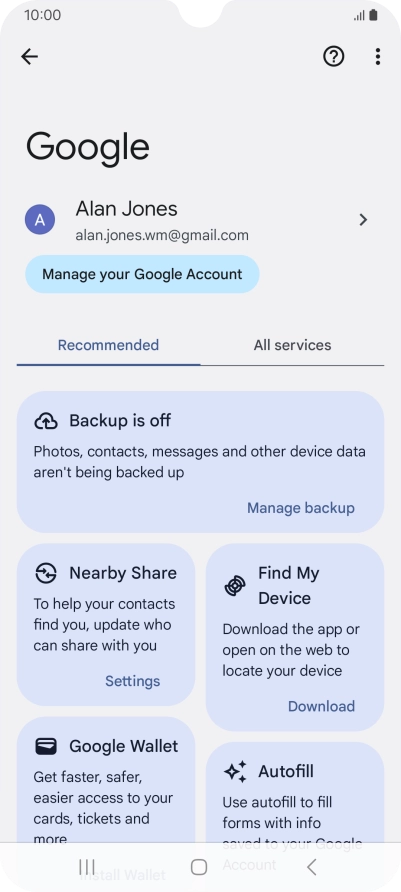 Press Manage backup.