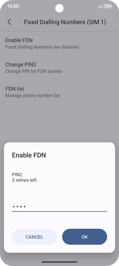 Key in your PIN2 and press OK. The default PIN2 is 1111.