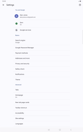 Press Privacy and security.