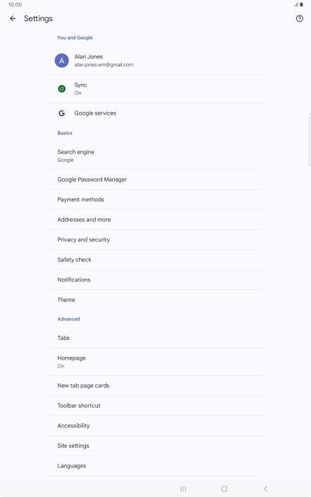 Press Privacy and security.