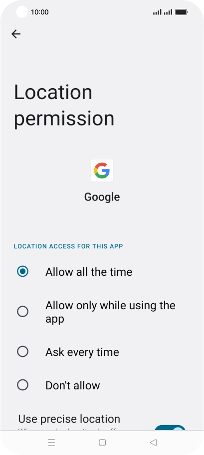 Press the required setting.