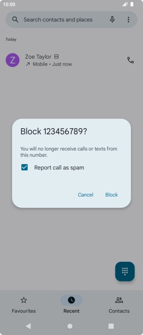 To report the number as spam, press the field next to 